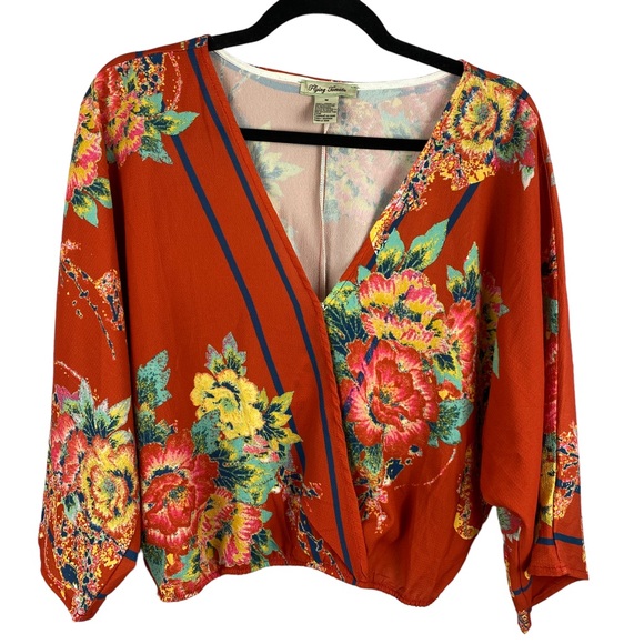 Flying Tomato Tops - Floral V-Neck Women's Top - Orange
